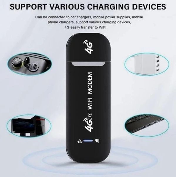 Беспроводной 4G LTE USB модем 150 Мбит/с / Wi-Fi роутер на 10 устройств / Черный 1167 фото