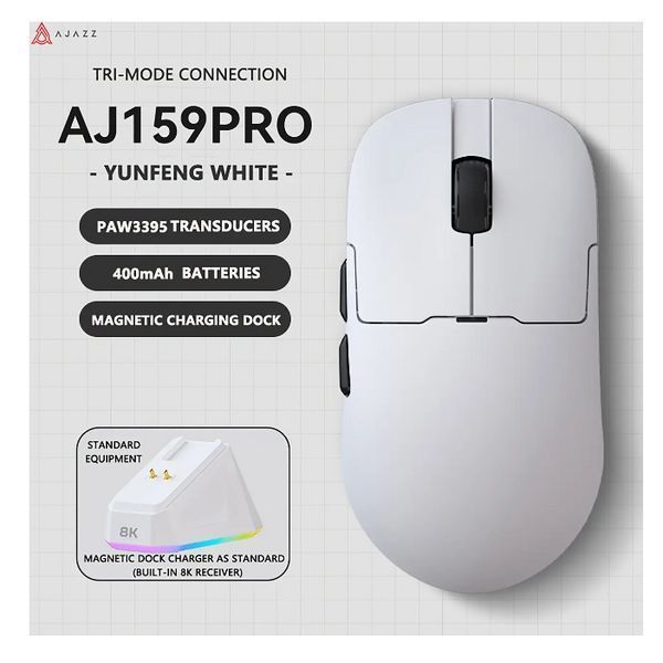 Бездротова комп'ютерна ігрова миша AJAZZ із зарядною станцією AJ59PRO, White (Біла) 1481 фото