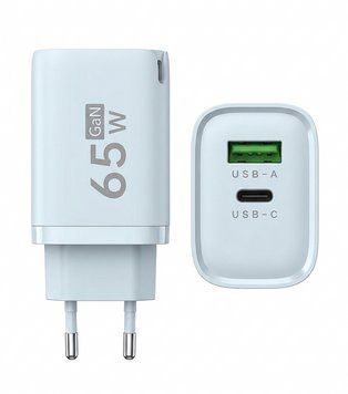 Швидка зарядка Green 65W GaN / Мережевий адаптер для смартфонів / 2 порти USB-C+USB-A / Зелений 0012c фото