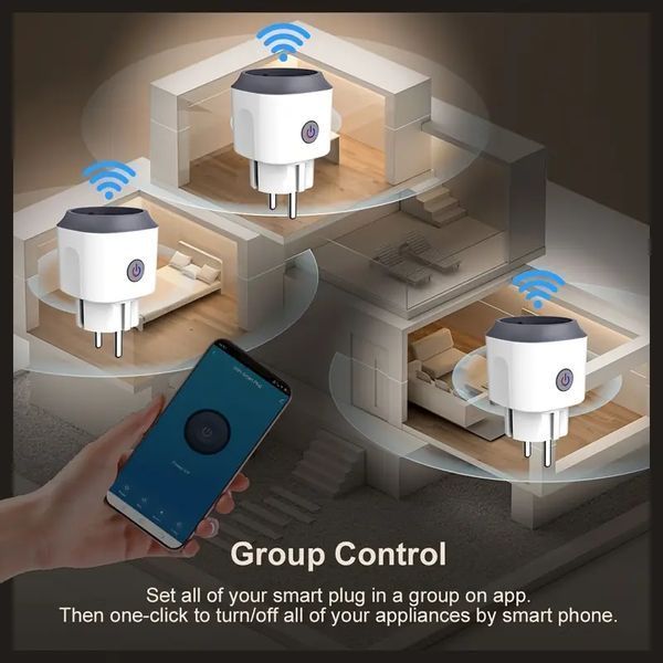 Смарт розетка Tuya Smart WiFi Head 16А ELC-SP01 з лічильником електроенергії 4400W, Grey 0153a фото