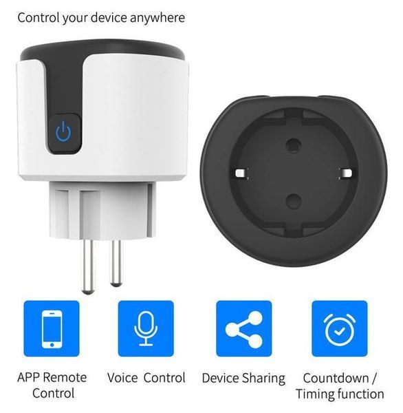 Умная розетка WiFi с подключением к телефону 20А черно-белая 0592 фото