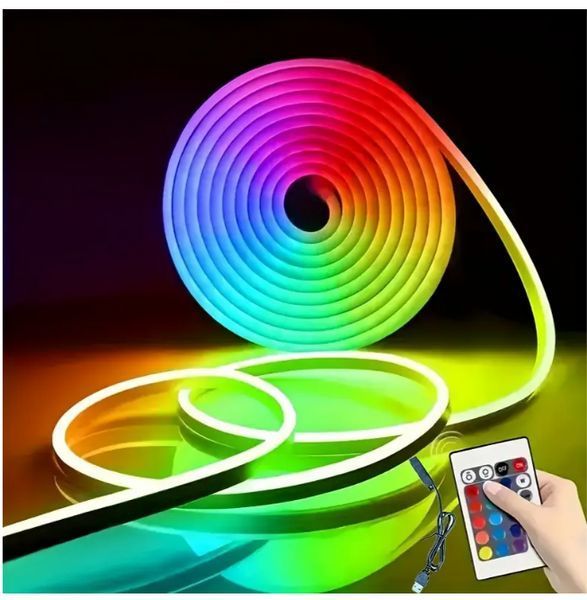 Гибкая неоновая лента RGB YY-2835 / Светодиодный неон 5м с пультом 1427 фото