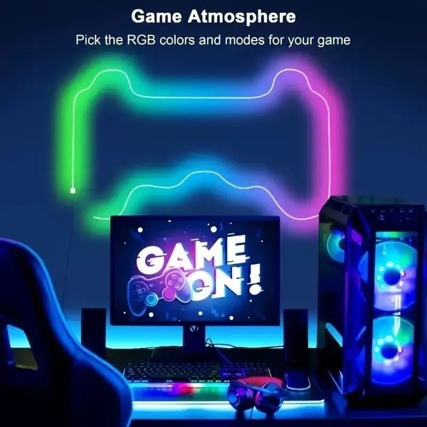 Гибкая неоновая лента RGB YY-2835 / Светодиодный неон 5м с пультом 1427 фото