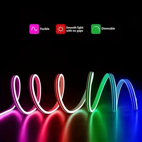 Гибкая неоновая лента RGB YY-2835 / Светодиодный неон 5м с пультом 1427 фото