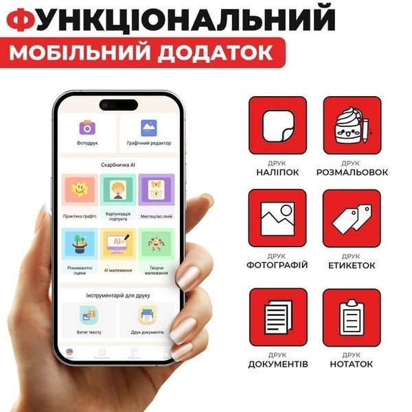 Портативний термопринтер без чорнила Mini Printer з Bluetooth+1 рулон, Білий 0511 фото