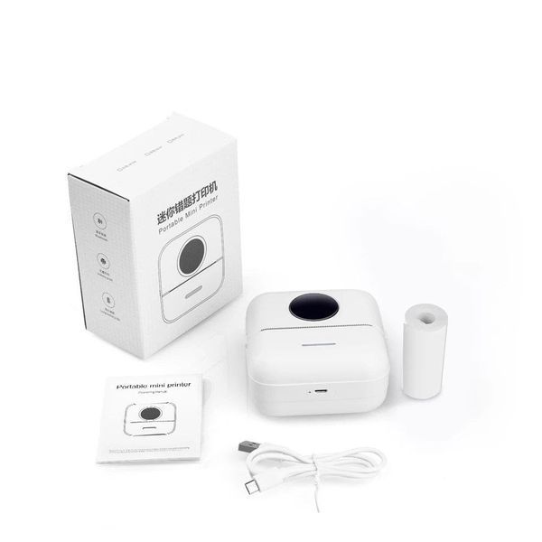 Портативний термопринтер без чорнила Mini Printer з Bluetooth+1 рулон, Білий 0511 фото