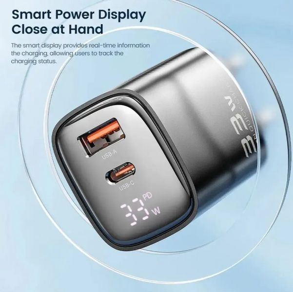 Быстрая зарядка с цифровым дисплеем Toocki 33W GAN Display Type-c USB 0503 фото