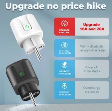Смарт розетка Tuya Smart Life WiFi 20A 4400W Black / Вайфай смарт розетка з підключенням до телефону / Лічильник електроенергії 0152 фото