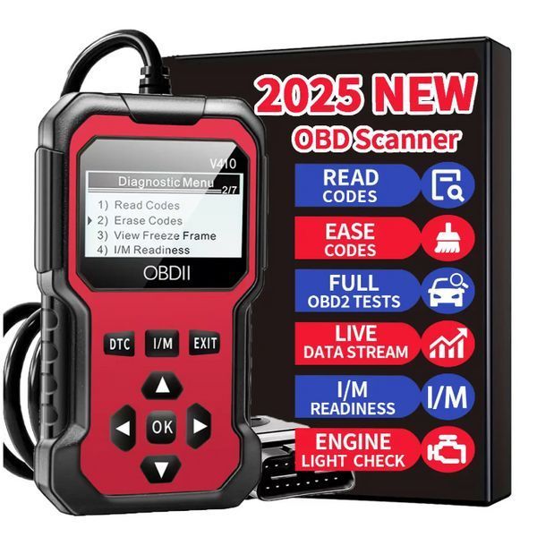 Автомобільний сканер OBDII V410, зчитувач кодів несправностей двигуна, Red 1852a фото