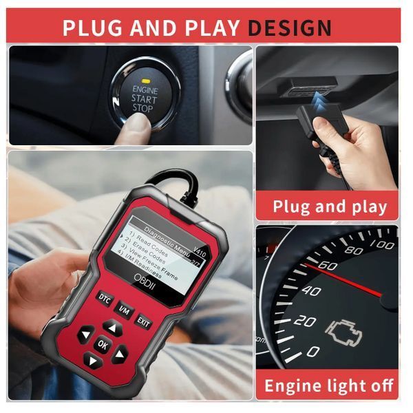 Автомобільний сканер OBDII V410, зчитувач кодів несправностей двигуна, Red 1852a фото