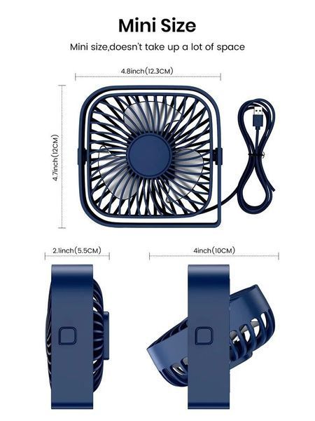 Портативный USB мини-вентилятор Topk с вращением на 360&deg; Blue 0776 фото