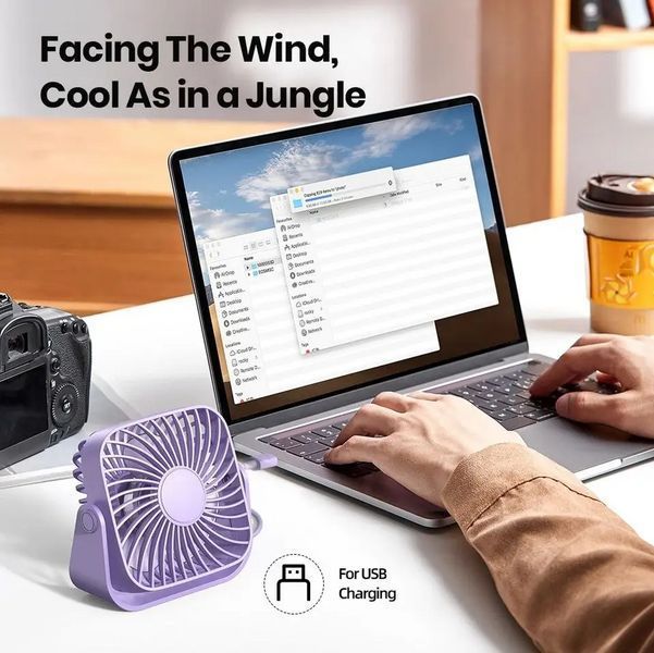 Портативний USB міні-вентилятор Topk із обертанням на 360&deg; Violet 0776b фото