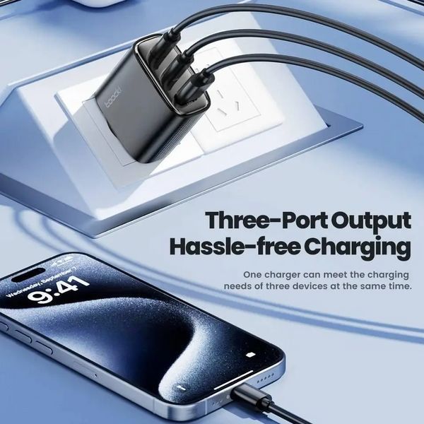 Зарядное устройство Toocki 40W на 3 порти (2 USB-C, 1 USB-A) 0567 фото