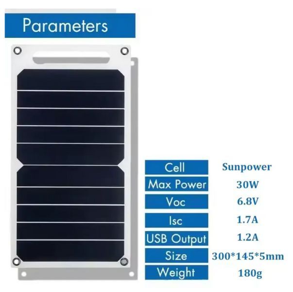 Портативная солнечная батарея 1 USB порт, 30W 6.8V 2021a фото