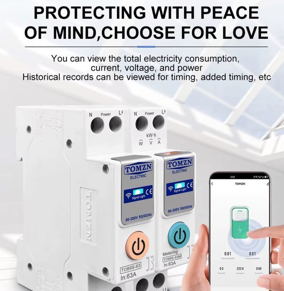 Розумний WiFi автомат TOMZN TOB9S-63 63A на DIN-рейку (Tuya / Smart Life) 2107b фото