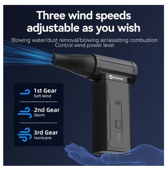 Портативный ручной турбовентилятор BOOSTER W01 2000mAh 5V-2A, Black 2004 фото
