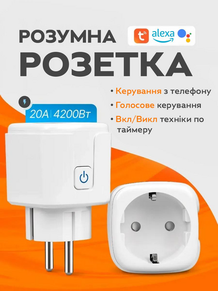 Умная смарт розетка Tuya Smart WiFi Head 20А / С счетчиком электроэнергии 4400W / Дистанционное управление через телефон 0027 фото