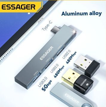 Хаб Essager Aluminum Alloy 3in1 Type-C to USB 3.0/USB 2.0 0138 фото