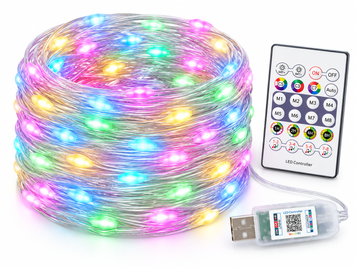Гірлянда LED крапля RGBIC 10 м з Bluetooth і пультом / USB гірлянда з керуванням через смартфон / Новорічна гірлянда на ялинку 2071 фото