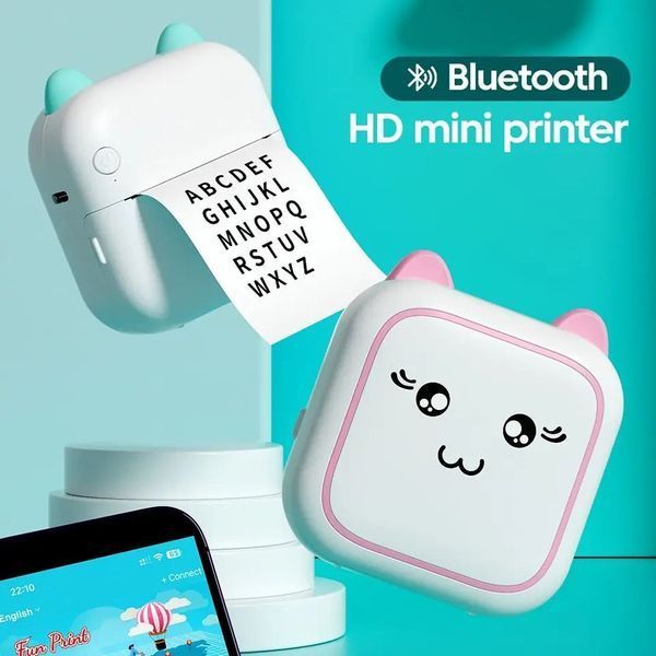 Міні принтер з Bluetooth з вушками М5 + 1 рулон паперу Голубий 0508 фото