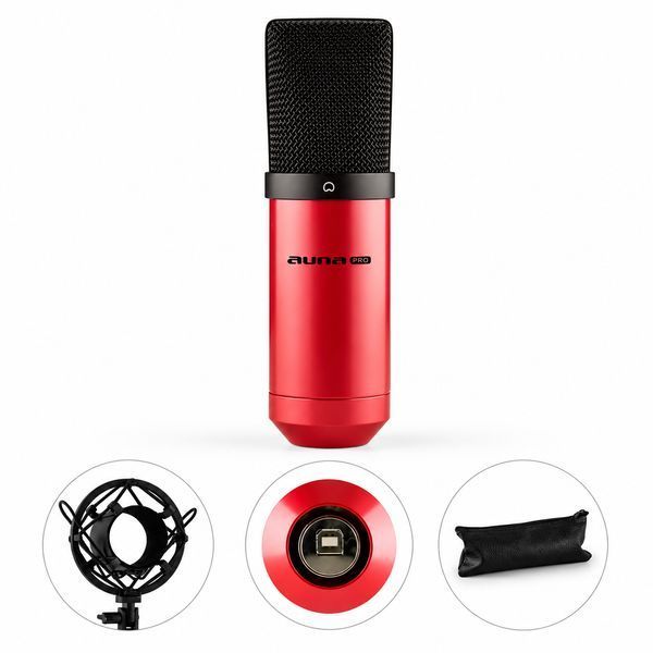 Мікрофон студійний Auna Pro MIC-900 USB червоний з кріпленням &laquo;павук&raquo; / конденсаторний мікрофон для стрімів і подкастів / USB-мікрофон для запису голосу 2159d фото