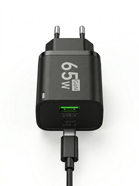 Зарядний пристрій GaN 65W Black / Мережевий Адаптер 1xUSB-C 1xUSB-A / Швидка Зарядка 0012 фото