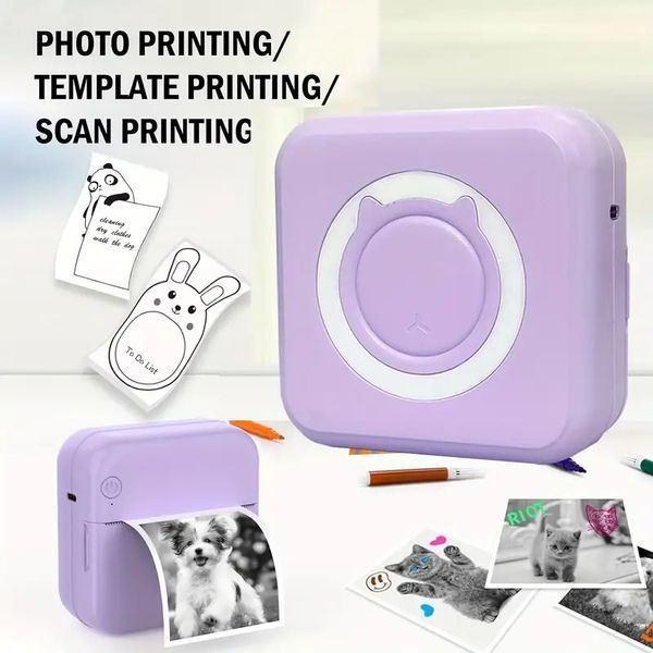 Міні термопринтер для друку етикеток, кишеньковий фотомейкер +1 рулон, Purple 0291g фото