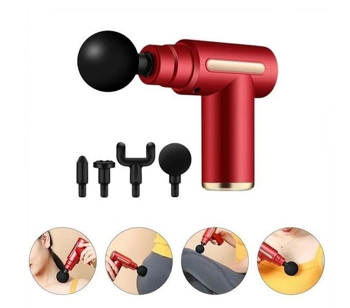 Портативный тактический пистолет-массажер Jeirox JMQ-A1 Red / Ударный 6 скоростей / 4 насадки 0917b фото