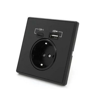 Настінна розетка Wallpad+роз'єм USB і Type-C, Black 2005 фото