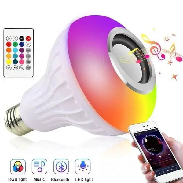 Светодиодная RGB лампочка с Bluetooth колонкой E27 12W 0259 фото