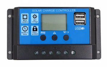 Контроллер заряда солнечной батареи 30А 12В/24В / ЖК-дисплей / USB порты / Черно-синий / Автоматический 2119 фото