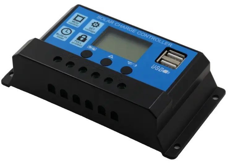 Контролер заряду сонячної батареї 30А 12В/24В / РК-дисплей / USB порти / Чорно-синій / Автоматичний 2119 фото