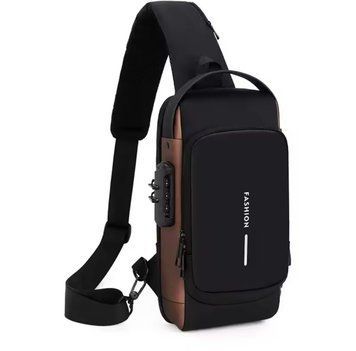 Чоловіча багатофункціональна сумка через плече Brown/Black (16*6*32 см) 0914 фото
