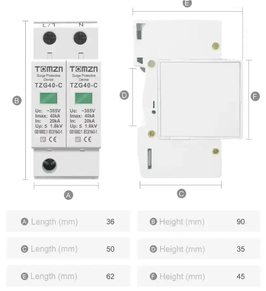 Ограничитель напряжения TOMZN 275V / Устройство защиты от скачков 40кА 2103 фото