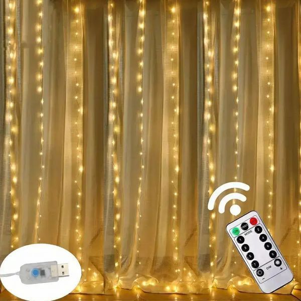 Декоративная гирлянда-шторы USB с пультом 3м*1м, Теплый свет 0846a фото