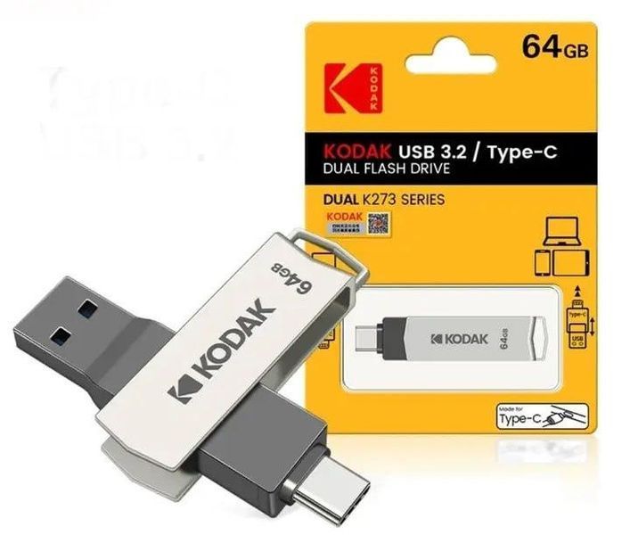 Двусторонняя флешка Kodak K273 64Gb 2в1 USB 3.2 + Type-C OTG 0438 фото