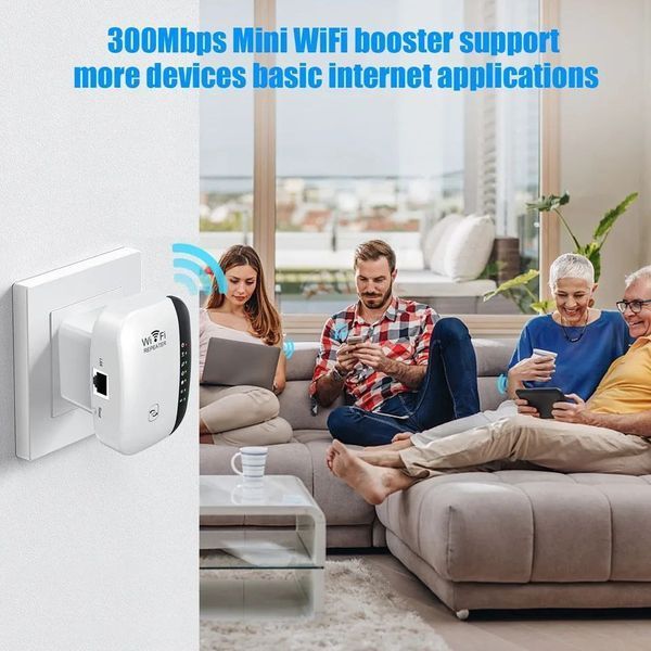 Беспроводной репитер, усилитель сигнала Wi-Fi 300 Мбит/с 2.4G, фWhite (7 индикаторов) 0497 фото