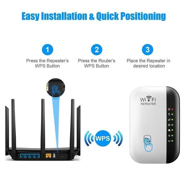 Беспроводной репитер, усилитель сигнала Wi-Fi 300 Мбит/с 2.4G, Black (7 индикаторов) 0498 фото