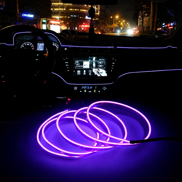 Неоновая подсветка салона авто 3 м фиолетовая от прикуривателя / Контурная подсветка в авто / Гибкий холодный неон 0489b фото