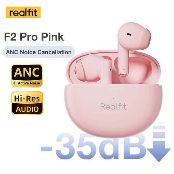 Шумопригнічуючі бездротові навушники Realfit F2 PRO Bluetooth Pink 0504c фото