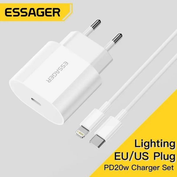 Быстрая зарядка для iPhone Essager 20W USB Type C, Quick Charge + кабель 0165 фото