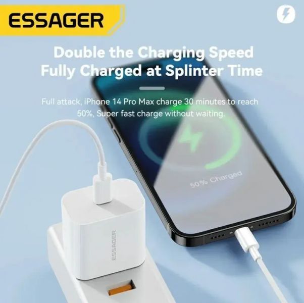 Быстрая зарядка для iPhone Essager 20W USB Type C, Quick Charge + кабель 0165 фото