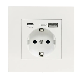 Настінна розетка EIOMR+роз'єм USB і Type-C, 2pcs,white 2105a фото