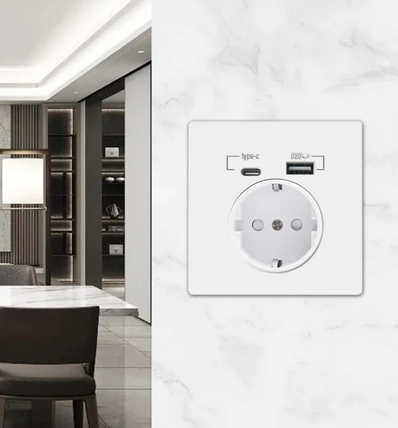 Настінна розетка Wallpad / 1xUSB-A / 1xType-C / White / Біла / Для дому 2005a фото